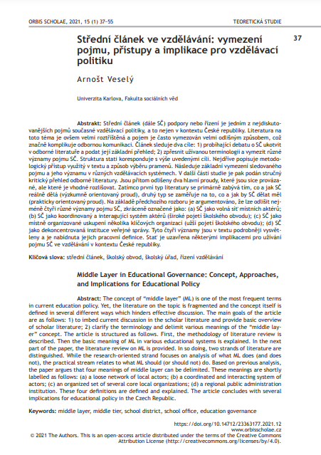 Arnošt Veselý: Střední článek ve vzdělávání: vymezení pojmu, přístupy a implikace pro vzdělávací politiku