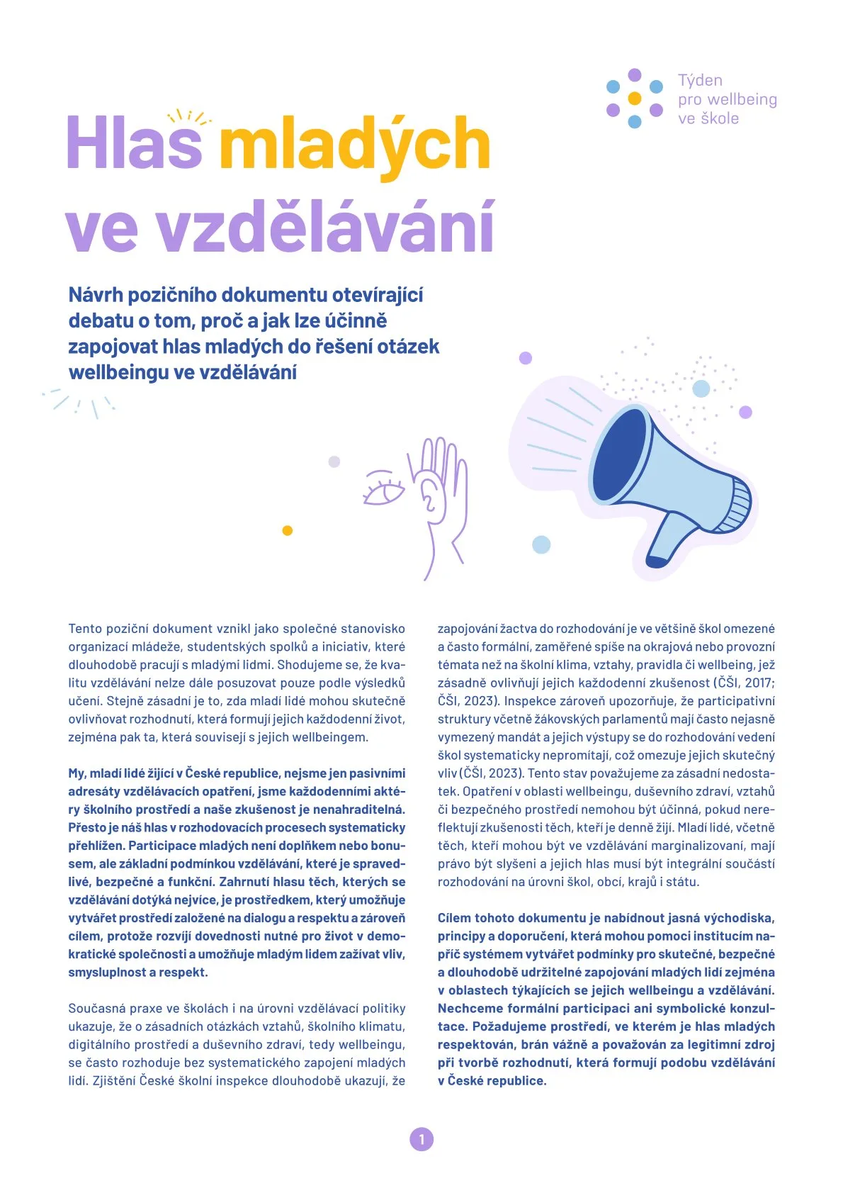 Poziční dokument Hlas mladých ve vzdělávání