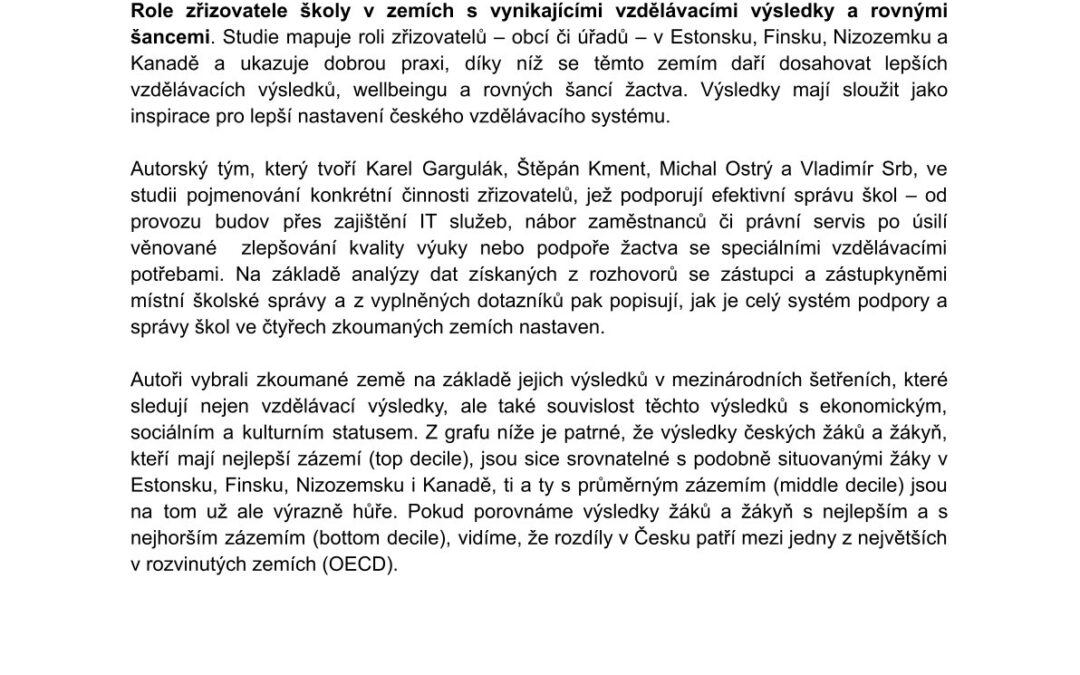 Tisková zpráva – Co dělají jinak v zemích, kde žáci dosahují ve škole lepších výsledků? Publikujeme studii, která nabízí odpověď